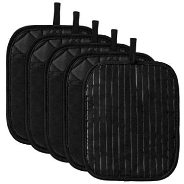 Imagem de Zainpe 5 peças de suporte de panela de algodão e silicone resistente ao calor, conjunto de luvas de forno, multifuncional, pegador de panela macio com bolso, descanso para micro-ondas, descanso quente para cozinhar, assar, preto
