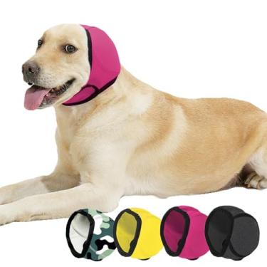 Imagem de BAMY Toucas de orelha de cachorro à prova d'água para natação, capa calmante para orelhas de cachorro grandes, protetores de chuveiro para proteção de ouvido para banho e cuidados pessoais (rosa, P
