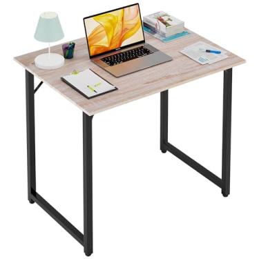 Imagem de PayLessHere Mesa de computador de 81 cm, mesa de escritório com moldura de metal, estilo simples moderno para estudo de escritório em casa, escrita para espaço pequeno, natureza