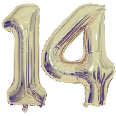 Imagem de Champagne Gold 14 Number Balloons, 40 Inch Giant Number 14 Balloons Foil Mylar Helium Light Gold Number Balloons for 14th Birthday Party Supplies Anniversary Event Celebration Decorations