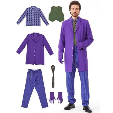 Imagem de Conjunto de 7 peças de fantasia de palhaço masculino, roxo, casaco de luxo, extravagante, engraçado, Halloween, adulto, plus size, para festa, cosplay, Natal, Multicor, XXG
