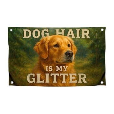 Imagem de Bandeira de animal engraçada de 9,5 x 1,5 m com citação "Dog Hair is My Glitter" com quatro ilhós de latão - Bandeiras de pôster de decoração de parede de poliéster para berçário - Faixa colorida