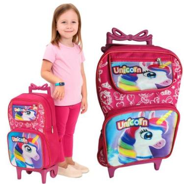 Imagem de Mochila Infantil Escolar Menina de Rodinha Bolsa Feminina Unicórnio Po