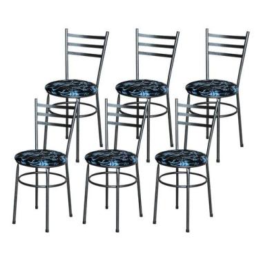 Imagem de 6 Cadeiras Epoxi Preta Craqueada Para Cozinha Assento Floral - Laumar,