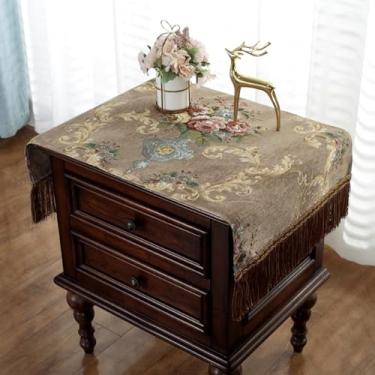 Imagem de Wuluwala Toalha de mesa retangular jacquard com franjas, mesa de café, adequada para mesa de cabeceira, TV, micro-ondas, máquina de lavar, geladeira, capa de poeira, marrom, 45 x 99 cm