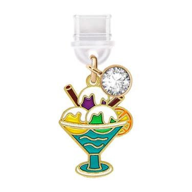 Imagem de ELISE & FONDA TP795 Tipo-C porta de carregamento antipoeira pequeno sorvete Sundae pingente de celular para iPhone 15/16/Samsung/OnePlus/Xiaomi/oppo telefones Android (arco-íris)