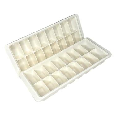 Imagem de Forma de Gelo Geladeira com Tampa, 16 Cubos, Kit 2 Unidades, Branca