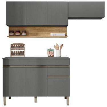 Imagem de Cozinha Modulada 3 Pecas Balcao Com Tampo Line KTP - Kits Paraná, Gris