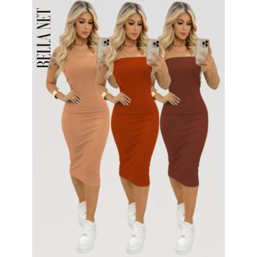Imagem de KIT 3 Vestidos Midi Colado Tubinho sem alça Anarruga Sem Bojo Lindas C