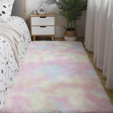 Imagem de KAIJIE Tapetes de área para atualização de quarto macio gradiente tie dye tapete felpudo felpudo sala de estar tapete de pelúcia para crianças decoração de dormitório de casa estética 120 x 200 cm cor