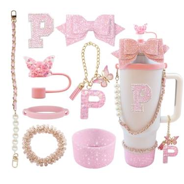 Imagem de Conjunto de acessórios de copo de 8 peças para copo Stanley de 30 e 1,559 g com alça, incluindo topo de palha, bota, alça de alça de garrafa de água, decoração de arco de palha, pulseiras, pingente de