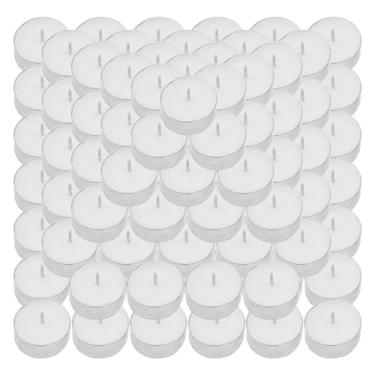 Imagem de Velas de luzes de chá - 100 Velas redondas à noite Tealight | Pequenas velas de parafina Tealight para casa, piscina, Shabat, jantar e suprimentos de casamento