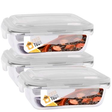 Imagem de Conjunto 3 Potes Vidro Retangular 1040ml Com Tampa Marmitas Fitness