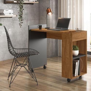 Imagem de Mesa Escrivaninha Módulo 2 Office Alessa Lukaliam Móveis Amêndoa - Chumbo Amêndoa - Chumbo