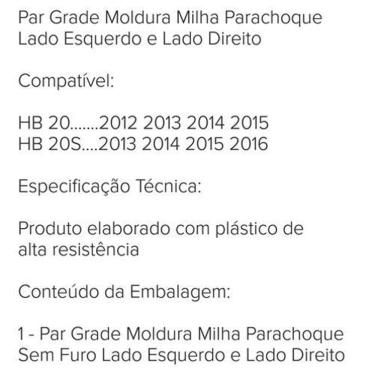 Imagem de Par Moldura Grade Farol Milha Hb20 Hb20S 2012 A 20