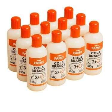 Imagem de Caixa c/12 Unidade Cola Branca Famix 500g Escolar Artesanato
