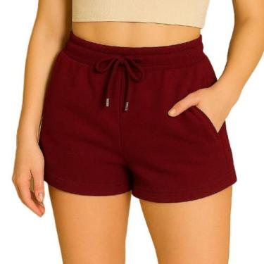 Imagem de Short Feminino Moletom Confortável Dia a Dia Algodão - RC, Bordô, G1