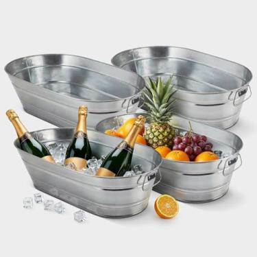 Imagem de PLEXON Banheira galvanizada com alças – Banheira de bebidas – Balde de gelo de metal para festas – Balde de gelo para coquetéis e bares e restaurantes – Refrigerador de bebida e cerveja champanhe – 20