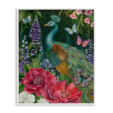 Imagem de Stupell Industries Design de arte giclée emoldurado com motivo de jardim pavão branco por Nicole Tamarin, 76 x 61 cm