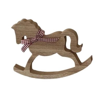 Imagem de Generic Estátua de cavalo de balanço com design retrô, estatueta de cavalo de madeira esculpida para inauguração de casa, elegante, leve e multifuncional, Cinza