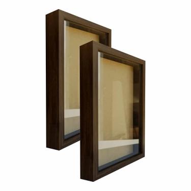 Imagem de KIAGA, Kit 2 Molduras Caixa Alta Revestida com Vidro para Quadros Quilling e Scrapbook - 15x21cm - 1,5x3 Cor:MARROM;Tamanho:15X