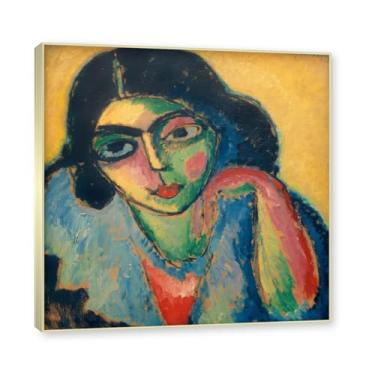 Imagem de NHLDZYH Moldura de champanhe. Impressões de arte Alexej von Jawlensky - Pintura de retrato - (Mulher morena) - Pôster de decoração de parede vintage. 40 x 40 cm - 15,8 x 15,8 pol