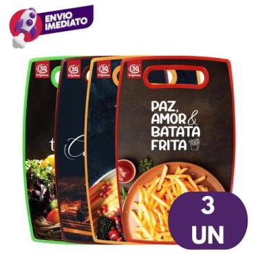 Imagem de Kit Tábua Corte Estampada Decorada Plástico Retangular Colorida Churra