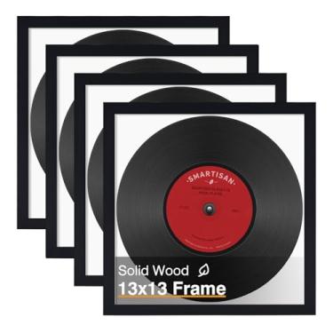 Imagem de KINLINK Porta-retrato 33 x 33 cm, molduras quadradas pretas de madeira maciça para fotos 33 x 33 sem tapete e álbum de gravação de música de 30 x 30 cm, porta-retratos de parede preto, pacote com 4