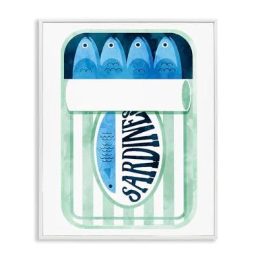 Imagem de Stupell Industries Sardinhas em Lata Listrada Branca Emoldurada Giclée Design de Arte por Lil' Rue, 20 x 16