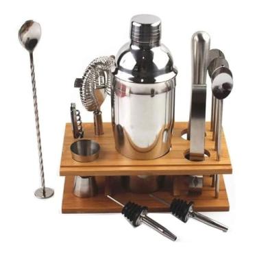 Imagem de ZZTWER Kit de bartender, conjunto de coqueteleiras de 14 peças com suporte de bambu elegante, conjunto de ferramentas de barra profissional de aço inoxidável, kit de bar perfeito para casa