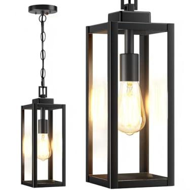 Imagem de Luzes pendentes externas com sensor de movimento grande de 38 cm, lustre externo moderno do crepúsculo ao amanhecer lanterna para pendurar ao ar livre com vidro transparente, luminária pendente