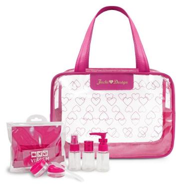 Imagem de Kit De Bolsa Transparente E Frascos De Viagem De 7 Peças Pink