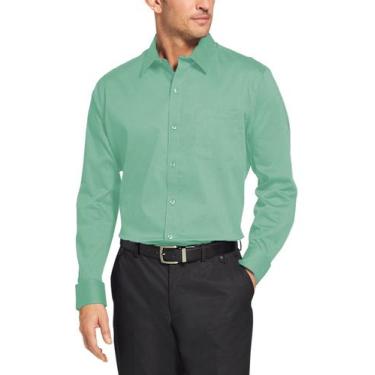Imagem de Camisa Social Masculina Bom Pano Manga Longa Lisa Verde Esmeralda, P