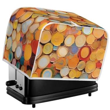 Imagem de Daulesho Anel de árvore de pintura a óleo 2, 4 fatias ranhura torradeira capa colorida toco anéis padrão pão torradeira forno geométrico redondo capa de aparelho de cozinha -P