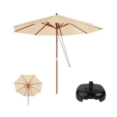 Imagem de Kit Ombrelone Madeira 3 Metros Guarda Sol Sombreiro Bege + Base Plásti