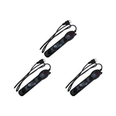 Imagem de Kit C/3 - Filtro Linha Qualitronix 4 Tomada  Bivolt Preto