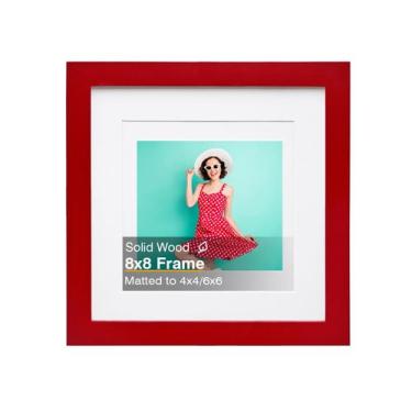 Imagem de Porta-retratos KINLINK quadrado vermelho de madeira maciça 20x20cm com