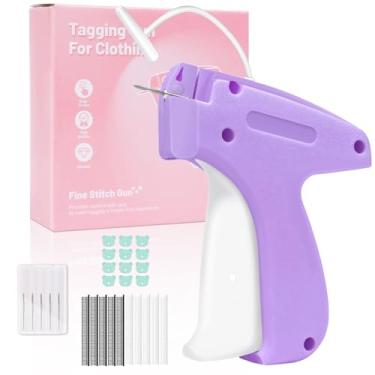 Imagem de ASUNO Pistola de costura para roupas etiqueta portátil fixador de roupas rápido kit de costura inclui 6 agulhas 1000 fixadores pretos e 1000 fixadores brancos roxos