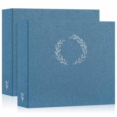 Imagem de Lanpn Álbum de fotos 20,5 x 30,5 cm, capa de linho, design de grinalda, carga superior, pasta de 3 anéis, livro de fotos, livro de fotos, 30 x 30 cm, com 30 capas de plástico, 60 páginas, azul