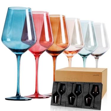 Imagem de AIRXINLAY Conjunto de taças de vinho coloridas de 170 a 527 g, taças de vinho coloridas de cristal sopradas à mão, copo de vinho multicolorido com hastes longas altas para festa em casa, bar, Natal,