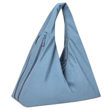 Imagem de Extolove Sacola despojada com vários bolsos bolsa de nylon grandes bolsas Hobo para mulheres cor sólida bolsa crescente, Azul claro