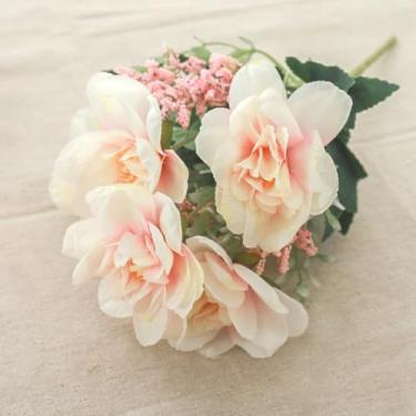Imagem de Orquídeas artificiais, flores de lótus, chá, buquê de rosas, coroa de flores falsas para noiva, mesa de casa, decoração de festival de casamento, arranjo faça você mesmo (rosa e branco)