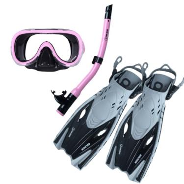 Imagem de Fun Dive Kit Infantil Completo de Mergulho, Máscara Búzios, Snorkel SK-03, Nadadeira Dolphin, Azul e Cinza, para Crianças 8-15 Anos (Preto/Rosa)