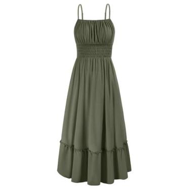 Imagem de Vestido maxi GRACE KARIN sem mangas com gola quadrada verde oliva