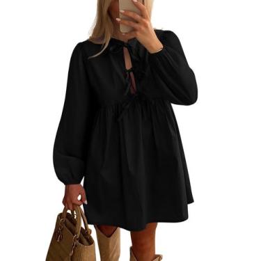 Imagem de Vestido curto casual BTFBM 2025 com gravata borboleta frontal de manga