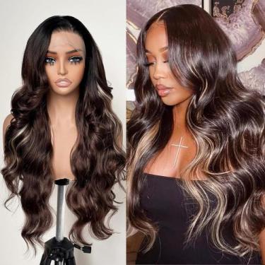 Imagem de Peruca frontal de renda FABÉLLE Ombre Highlight Body Wave 66cm