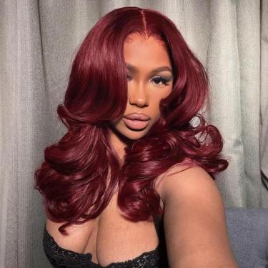 Imagem de Peruca Tinashe Human Hair Loose Body Wave 16" Borgonha Vermelha 99J