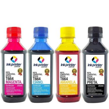 Imagem de Kit de Tinta para Epson L475 - Compatível InkPrinter (T664 - 4x250ml)