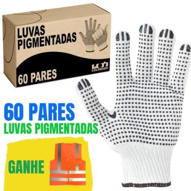 Imagem de Luva Obra + Brinde Colete Trabalho Pedreiro Tricotada Pigmentada Malha