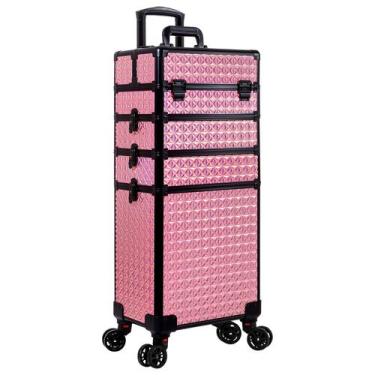 Imagem de Estojo de maquiagem AROUS 5 em 1 rolante com rodas rosa